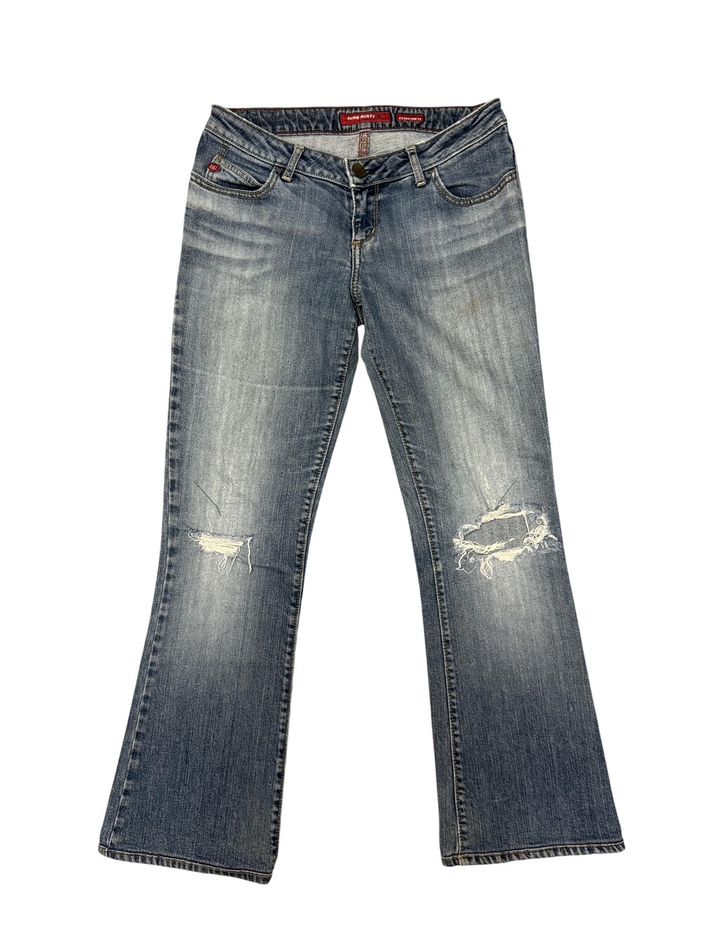 Miss Sixty Jeans Womens 30x28 Blue Bootcut Extra Low Rise Distressed Y2k
